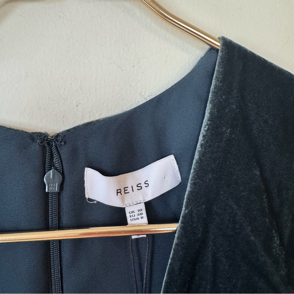 NWT Reiss Livvy Teal Green Velvet and Satin Deep Plunge Cocktail Dress 6 - Picture 10 of 12
